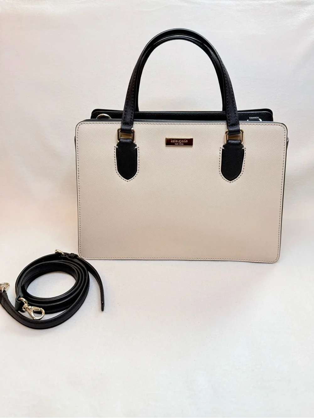 Kate Spade Black and Cream Two-Tone Structured Satchel